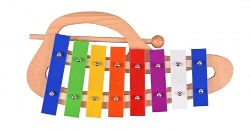 Детский ксилофон: Музыкальный инструмент - Ксилофон радуга с ручкой Goki
