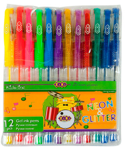 Ручки і маркери: Набор гелевых ручек NEON+GLITTER, 12 цветов, KIDS Line, ZiBi