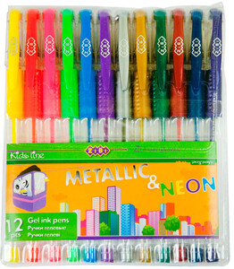 Ручки і маркери: Набор гелевых ручек NEON+METALLIC, 12 цветов, KIDS Line, ZiBi