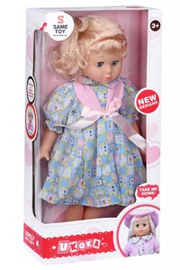 Куклы: Кукла в белом платье с голубым в клеточку (45 см)