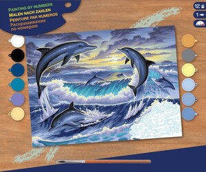 Щоденники, розмальовки та наліпки: Набір для творчості PAINTING BY NUMBERS SENIOR Dolphin Sunrise Sequin Art