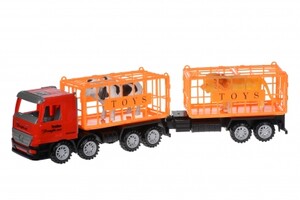 Ігри та іграшки: Машинка інерційна Super Combination Вантажівка (червоний) для перевезення тварин з причепом Same Toy