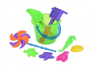 Наборы для песка и воды: Набор для игры с песком с Воздушной вертушкой (зеленое ведро) (9 шт.) Same Toy