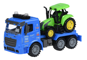 Міська та сільгосптехніка: Машинка інерційна Truck Тягач (синій) з трактором зі світлом і звуком Same Toy