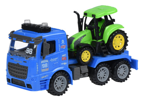 Міська та сільгосптехніка: Машинка інерційна Truck Тягач (синій) з трактором зі світлом і звуком Same Toy