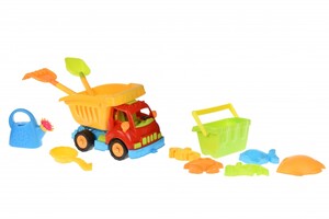 Розвивальні іграшки: Набір для гри з піском — Вантажівка червона кабіна / жовтий кузов (11 од.) Same Toy