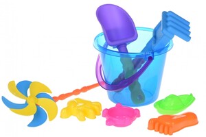 Наборы для песка и воды: Набор для игры с песком с Воздушной вертушкой (синее ведро) (8 шт.) Same Toy