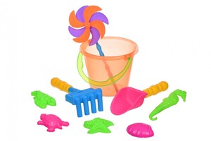 Игры и игрушки: Набор для игры с песком - с воздушной вертушкой (оранжевое ведро) 9 шт Same Toy