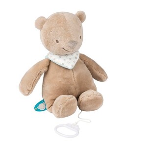 Тварини: М'яка іграшка з музикою ведмедик коричневий Базиль (28 см) Nattou