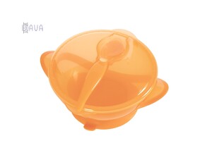 Дитячий посуд і прибори: Тарілка на присосці з кришкою й ложкою, Baby team (помаранчевий)