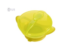 Детская посуда и приборы: Тарелка на присоске с крышкой и ложкой, Baby team (зеленый)