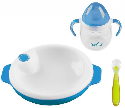 Наборы посуды: Набор для кормления голубой (3 предмета), Nuvita