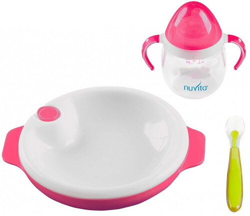 Наборы посуды: Набор для кормления розовый (3 предмета), Nuvita