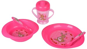 Дитячий посуд і прибори: Набір для годування рожевий (5 предметів), Nuvita