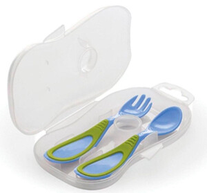 Детская посуда и приборы: Набор вилочка и ложечка в кейсе (синий), Nuvita