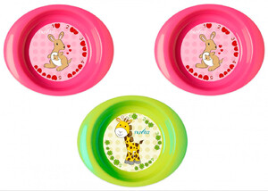 Детская посуда и приборы: Набор тарелочек, глубокие (розовые и салатовая), Nuvita