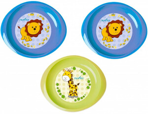 Дитячий посуд і прибори: Набір тарілочок (3 шт), мілкі, сині і салатова, Nuvita