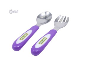 Детская посуда и приборы: Набор для кормления (вилочка и ложечка) из нержавеющей стали, Baby team (фиолетовый)