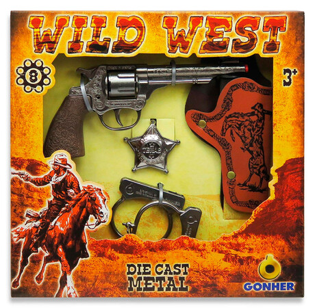 Полицейский и шпионский набор: Набор шерифа Дикий Запад (револьвер, кобура, значок, наручники), Gonher
