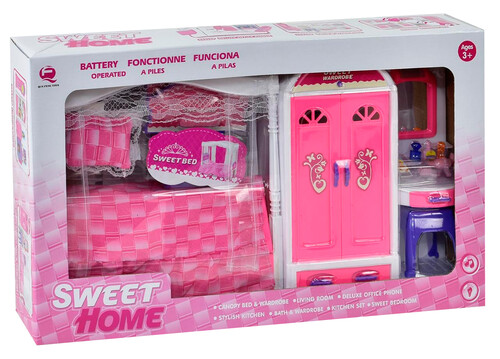 Будиночки і меблі: Кукольная спальня, Сладкий домик, розовая, QunFengToys