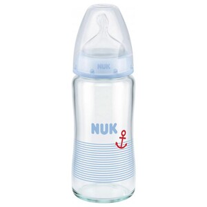 Поїльники, пляшечки, чашки: Скляна пляшка First Choice Plus, 240 мл, блакитна, NUK