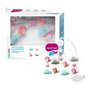 Розвивальні іграшки: Музична карусель на ліжечко «Хмаринки і пташенята», колір в асортименті, BabyOno