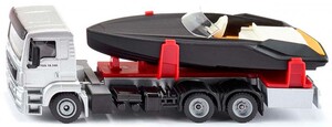 Водний транспорт: Модель вантажівки MAN LKW з моторним човном, 1:50, Siku
