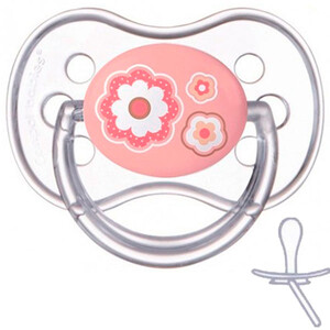 Пустушки та соски: Пустышка Newborn baby силиконовая симметрическая, розовая с цветочками, 0-6 мес, Canpol babies