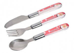 Детская посуда и приборы: Набор металлический (ложка, вилка, нож), розовый, Canpol babies