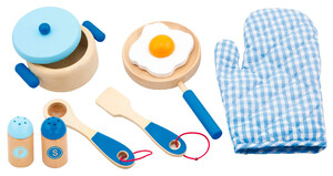 Іграшковий посуд та їжа: Ігровий набір Маленький кухар, блакитний, Viga Toys