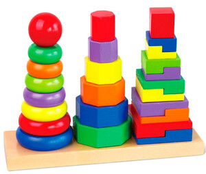 Ігри та іграшки: Набір дерев'яних пірамідок Три фігури, Viga Toys