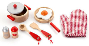 Іграшковий посуд та їжа: Ігровий набір Маленький кухар, червоний, Viga Toys