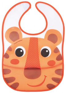 Слюнявчик пластиковый с карманчиком Hello Little, оранжевый, Canpol babies