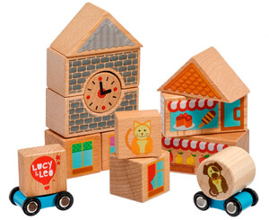 Ігри та іграшки: Кубики малий набір, дерев'яний конструктор (15 елементів), Lucy & Leo