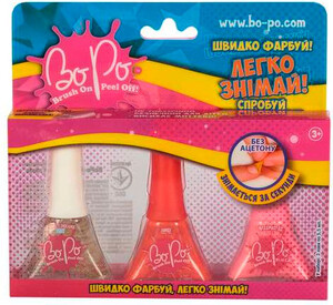Детская декоративная косметика: Набор из 3-х лаков для ногтей (прозрачный, красный, розовый), Косметика для детей, BoPo