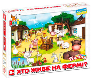 Пазлы и головоломки: Развивающие пазлы Кто живет на ферме, 6 эл., Boni Toys