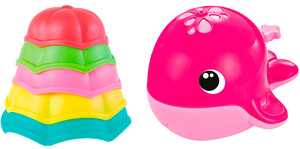 Іграшки для ванни: Набір для ванни з фонтанчиками і лійочками (малиновий кит), Bebelino