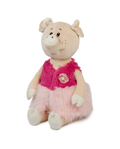 М'які іграшки: Свинка Буба в меховой жилетке, 21 см, Maxitoys Luxury