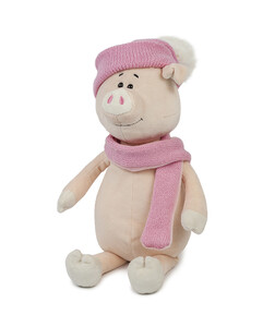 Тварини: Свинка Аша с шарфом и шапкой, 22 см, Maxitoys Luxury