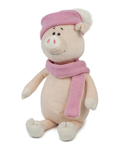 Животные: Свинка Аша с шарфом и шапкой, 28 см, Maxitoys Luxury