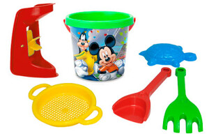 Ігри та іграшки: Набор для песка с термонаклейкой и мельницей Микки, 6 элементов, Disney, Wader