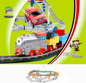 Залізничний транспорт: Залізниця і автострада - набір з поїздом і машинкою, 74 х 60 см