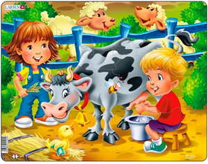 Пазли і головоломки: Пазл рамка-вкладиш На Фермі, Діти і корова (18 ел.), Серія Максі