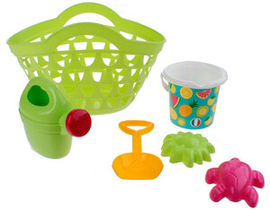 Ігри та іграшки: Набір для гри з піском Фрукти в кошику (5 аксесуарів), салатовий кошик, Ecoiffier