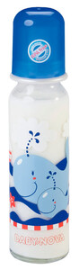 Поильники, бутылочки, чашки: Бутылочка стеклянная Декор, 250 мл., синий, Baby-Nova