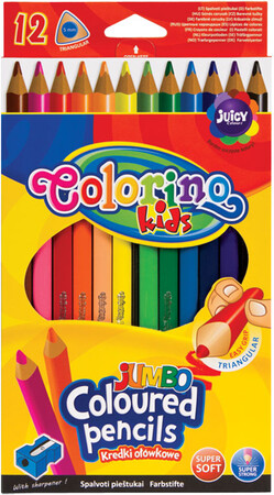 Товари для малювання: Карандаши цветные Jumbo 17,5 см с точилкой, 12 цветов, Colorino