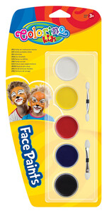 Товари для малювання: Краски для лица, 5 цветов, 2 кисточки, Colorino