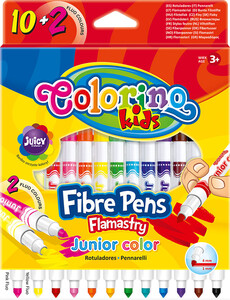 Товари для малювання: Фломастеры Junior 12 цветов (10 стандартных и 2 флуорисцентных), Colorino