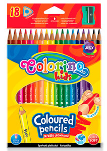 Товари для малювання: Карандаши цветные треугольные и точилка, 18 цветов, Colorino
