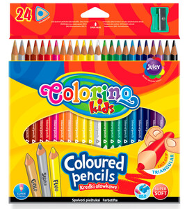 Товари для малювання: Карандаши цветные трехгранные с точилкой, 24 цвета, Colorino